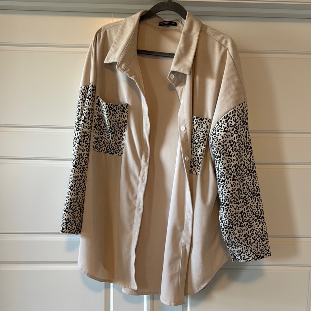 SHEIN Beige Leopard Print corduroy